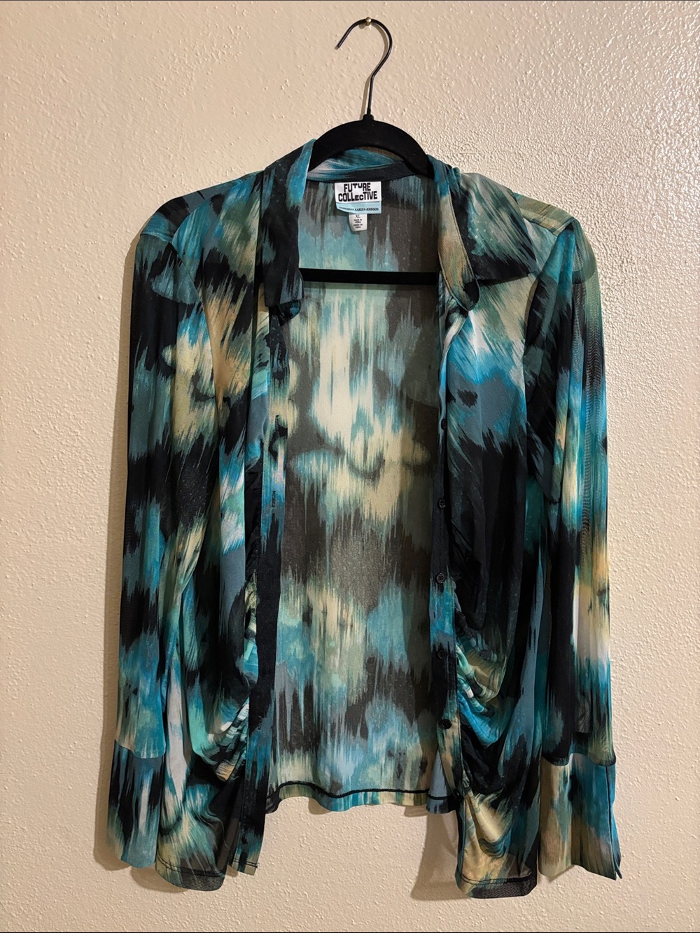 Teal & Black Sheer Front Button Pant Set